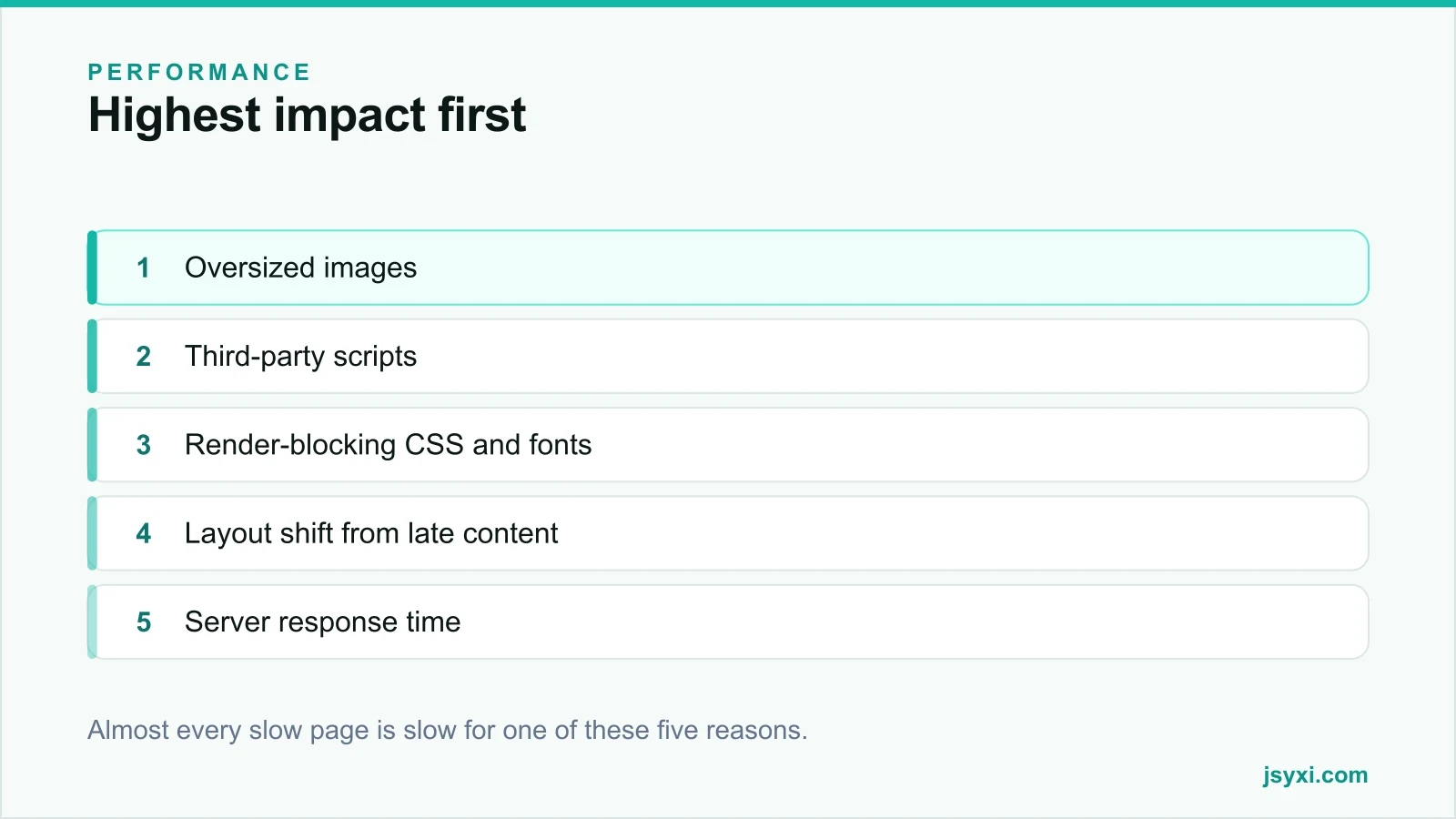 Priority stack showing the five most common causes of slow pages